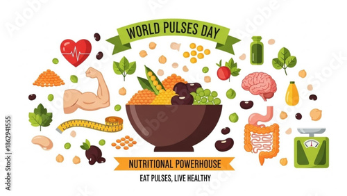 Colorful Illustration of Pulses and Healthy Food for World Pulses Day