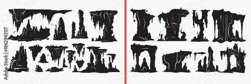 rock pillar silhouette vector, canyon cliff illustration, stone column artwork, natural rock formations, fantasy rock landscape, erosion rock shapes, rocky monument vector, desert canyon illustration,