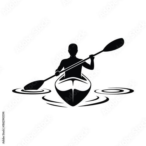 Silhouette of a kayaker paddling on calm water a simple black design