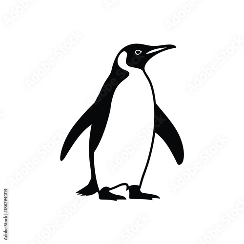 A simple black and white silhouette of a standing penguin portrait