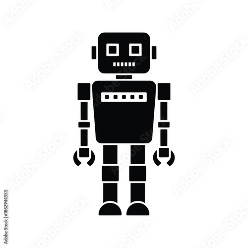 Simple black and white illustration of a classic humanoid robot design