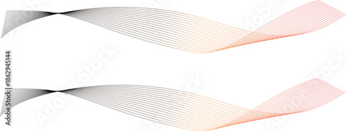 Gradient colored wavy lines illustration, abstract graphic design element, modern ribbon shapes with black, gray, orange, and pink hues on white background