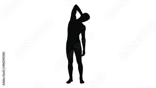 Silhouette of a person performing a side stretching exercise