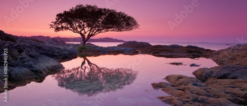 Peaceful coastal sunset reflection