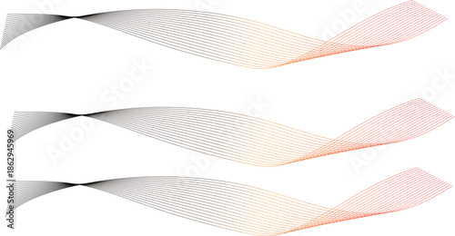 Gradient colored wavy lines illustration with black, gray, orange, and pink hues, abstract background design element with smooth curves and stripes