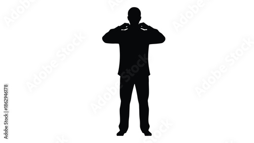 Silhouette of a person with arms raised in a defensive or celebratory pose
