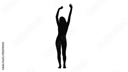 A silhouette of a woman with arms raised in a celebratory pose