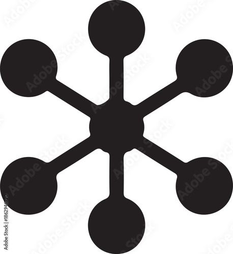 Network Hub Connection Icon Symbol, Minimal black hub and spoke icon representing network connectivity, data sharing, communication nodes, and centralized digital systems.

