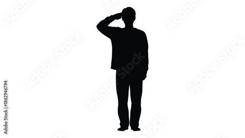 Silhouette of a person giving a military salute against a white background