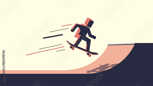 Man Riding Skateboard Down Ramp