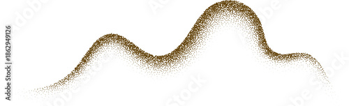 Mountain dusty textured fluid element. Grainy dotted wavy line. Noisy abstract sand brush stroke with stipple effect. Spray shape with halftone gradation.