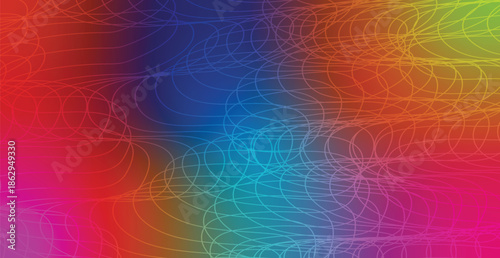 A bright abstract rainbow background features a colorful gradient pattern with geometric vector shapes and blurred light textures to create a vibrant decorative wallpaper illustration