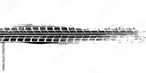 Tire track. Car, bike, motorcycle tyre mark with grunge effect isolated on white background. Wheel footprint on the road. Top view of rubber protector mark