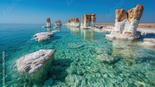 Crystal clear water with rock formations