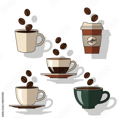 Coffee Cups & Beans Flat Illustration: Morning Brew Collection