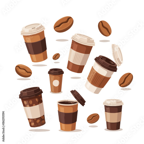 Collage of Coffee Cups and Beans - Fresh Brewed Takeaway Drinks