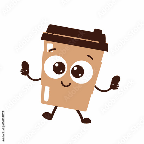 Happy Coffee Cup Character Dancing with Joy, Cartoon Illustration