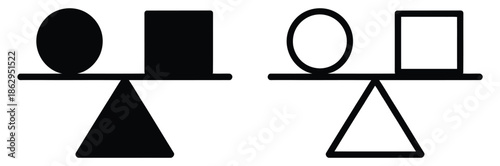 Balancing scales with geometric shapes on each side,Scales of justice flat icon. Black scale of justice icon on white background. vector illustration