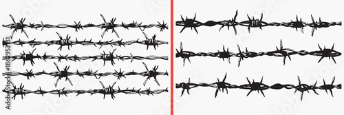 barbed wire illustration vector, barbed wire pattern design, prison fence artwork, danger warning graphic, sharp wire doodle set, security fence illustration, industrial barbed wire vector, aggressive