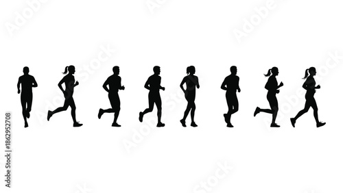 A sequence of silhouettes depicting the phases of a running human stride