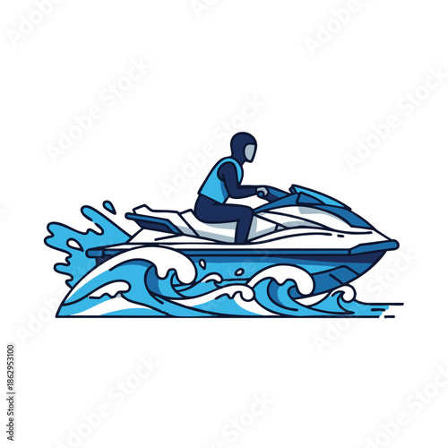 Man Riding Jet Ski on Water with Splashing Waves Illustration