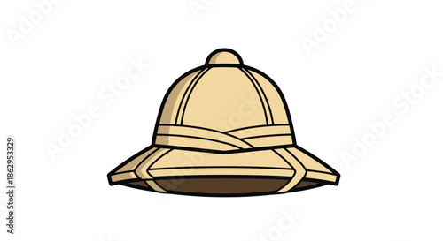 Traditional khaki pith helmet or safari hat used for exploration and outdoor adventures in a clean and simple style.
