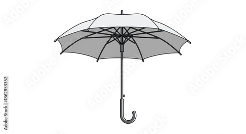 Classic gray and white umbrella shown in an open position with a curved handle for rain protection and outdoor use.