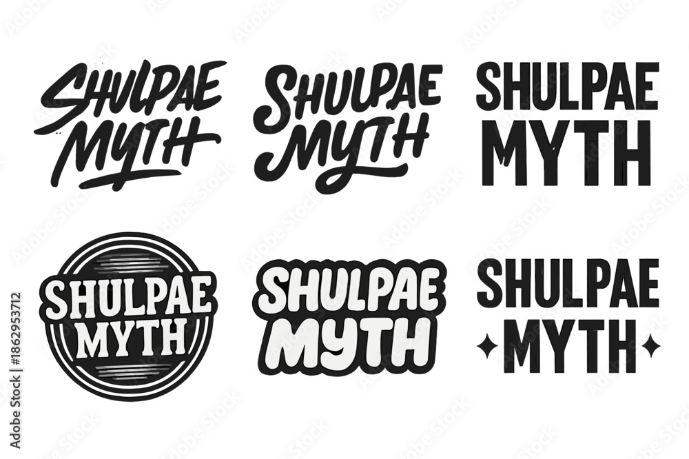 Obraz premium Harmonious Lettering Styles. Shulpae Myth. Set lettering. harmonious lettering variations of the same emblematic concept, each with different