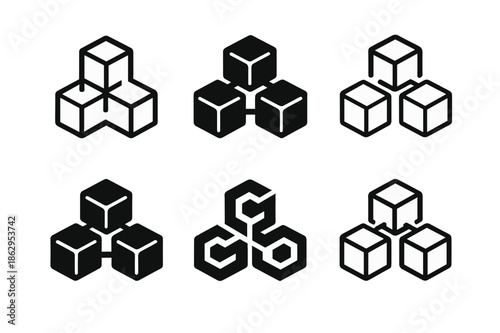 Blockchain Logo Variations. Business technology. Icon set. Set Logo of Business technology: blockchain ledger. harmonious logo variations of the same
