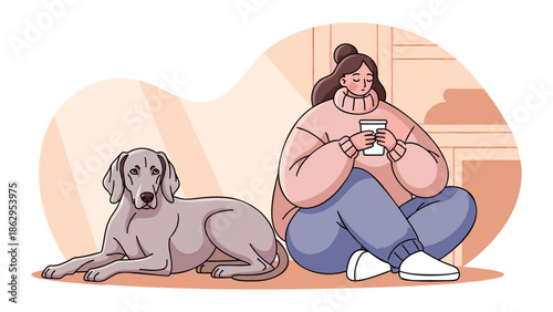 Woman Relaxing with Dog at Home