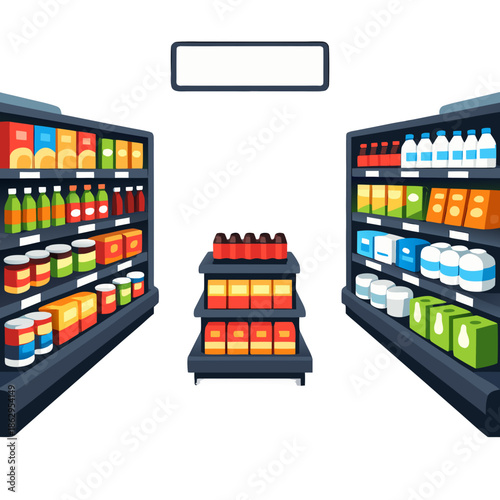 Grocery Store Aisle Icon with Shelves Illustration