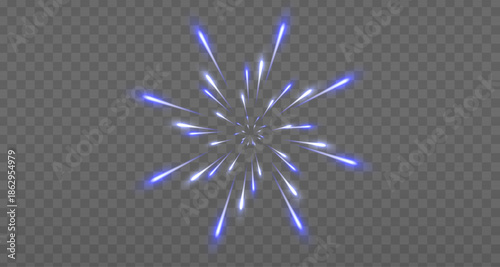 Minimalist blue and white firework on dark background. Soft glowing burst for clean and modern celebration design.