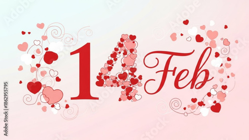 Valentines Day 14 February Celebration with Hearts and Love