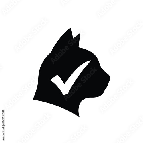 Black cat head silhouette with white checkmark