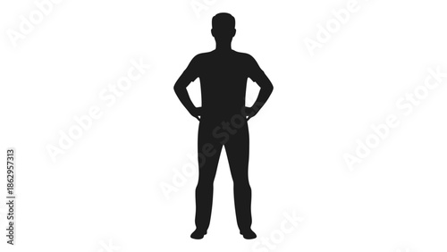 A stark silhouette of a person standing with hands on hips