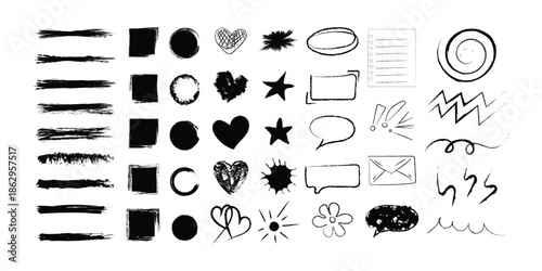 Raw Analog Ink Doodles with Imperfect Expressive Marks || Raw Ink Remix Doodles with Expressive Hand Drawn Symbols || Hand Drawn Ink Doodle Elements Set with Abstract Shapes