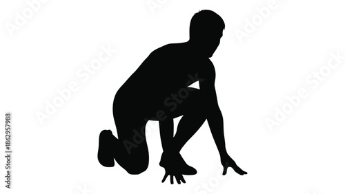 Silhouette of a person kneeling and reaching forward in a dynamic pose