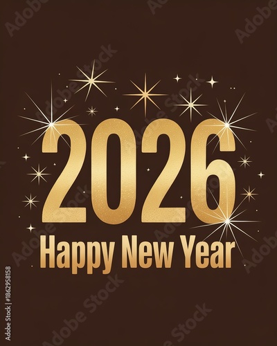 Elegant Gold 2026 New Year Celebration Design with Sparkling Stars on a Dark Background Perfect for Greeting Cards and Party Invitations