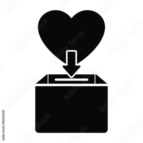 Black heart dropping into donation box love