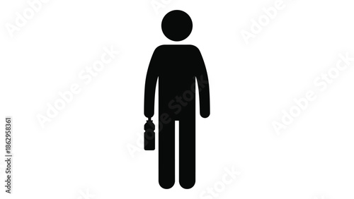 Simple black silhouette of a person holding a briefcase isolated on white