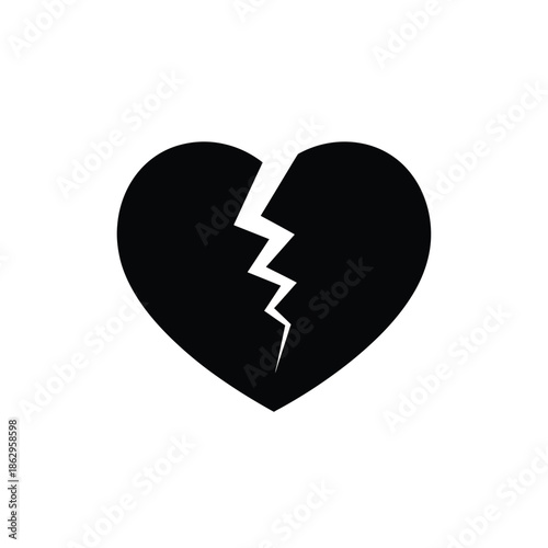 Black heart with crack broken symbol