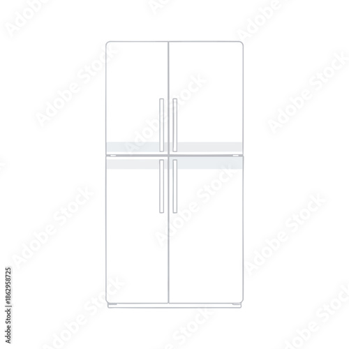 A vector illustration of a four-door refrigerator on a white background