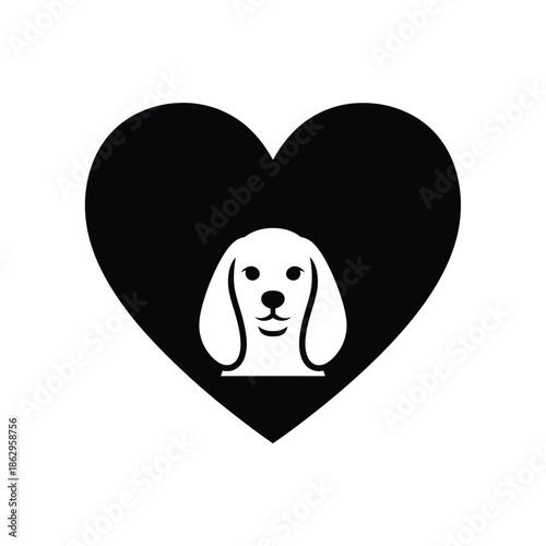 Black heart with white dog face silhouette
