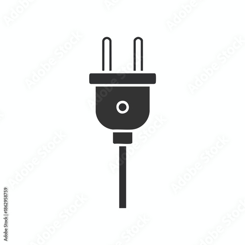 Silhouette of a two-pronged plug with a circular center and a straight cord