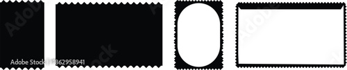 Black Perforated Stamp Label Shapes Vector Set.