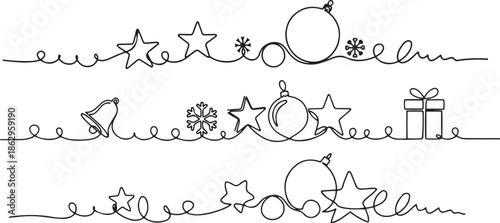 Merry Christmas Decoration set – Continuous One Line Art Illustration