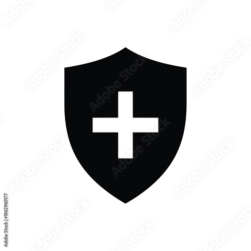 Black shield with white cross protection