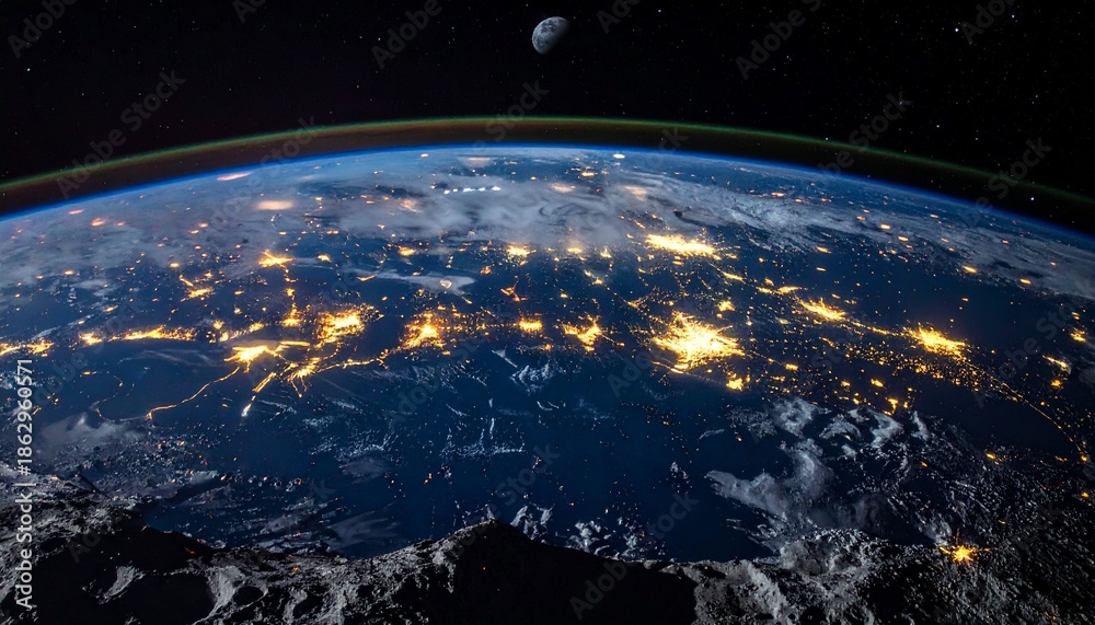 Obraz premium Earth from Space with City Lights and Atmosphere for Global Photography and Cosmic Perspective Inspiration
