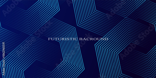 Dark blue background with hexagon geometric lines pattern. Abstract shiny hexagon lines. Futuristic technology concept