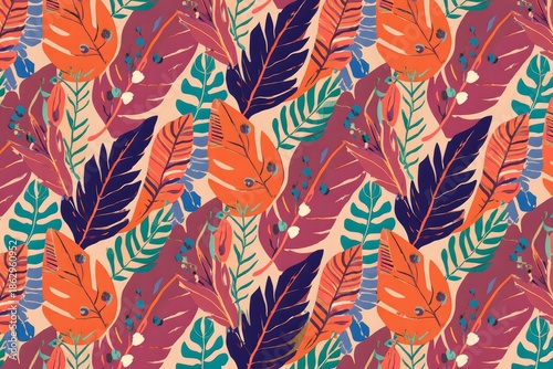 Abstract Tropical Foliage Seamless Pattern in Vibrant Colors